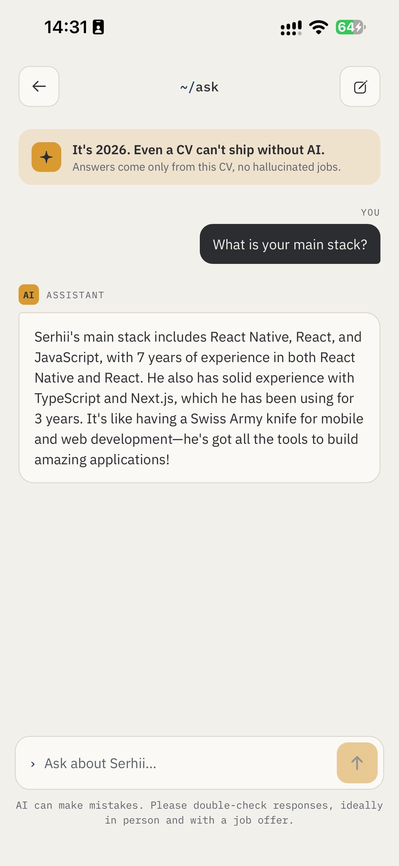 Mobile app chat screen